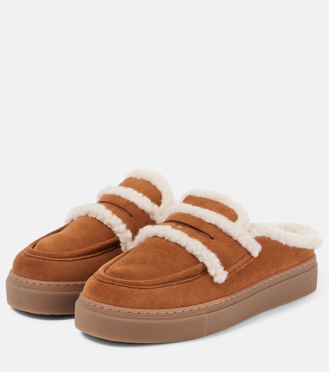 Shearling-trimmed suede mules | Inuikii