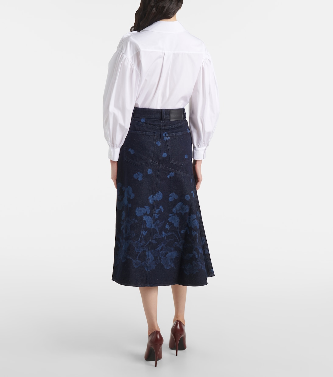Jupe midi en jean à fleurs | Erdem
