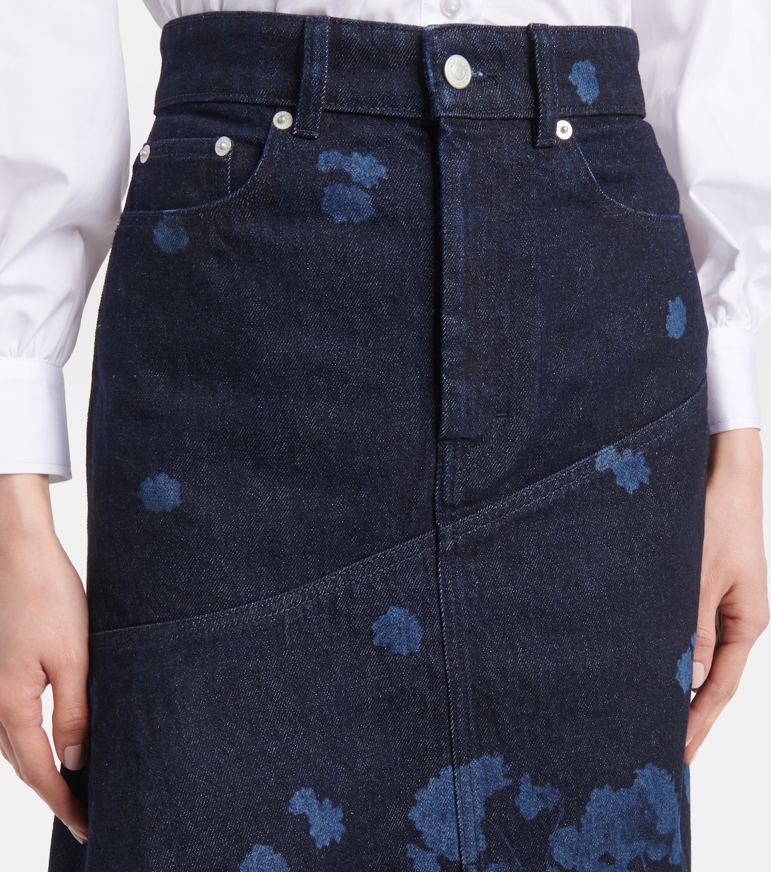 Jupe midi en jean à fleurs | Erdem