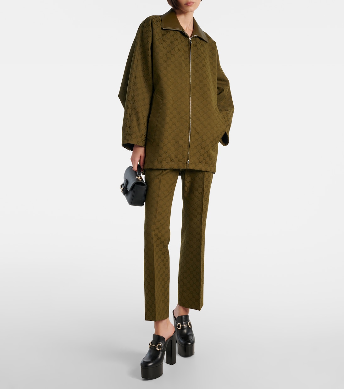 Pantaloni bootcut in jacquard di misto cotone GG | Gucci