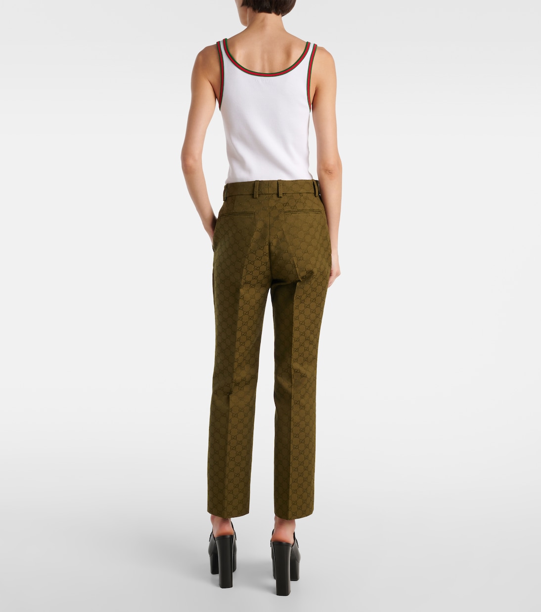 Pantaloni bootcut in jacquard di misto cotone GG | Gucci
