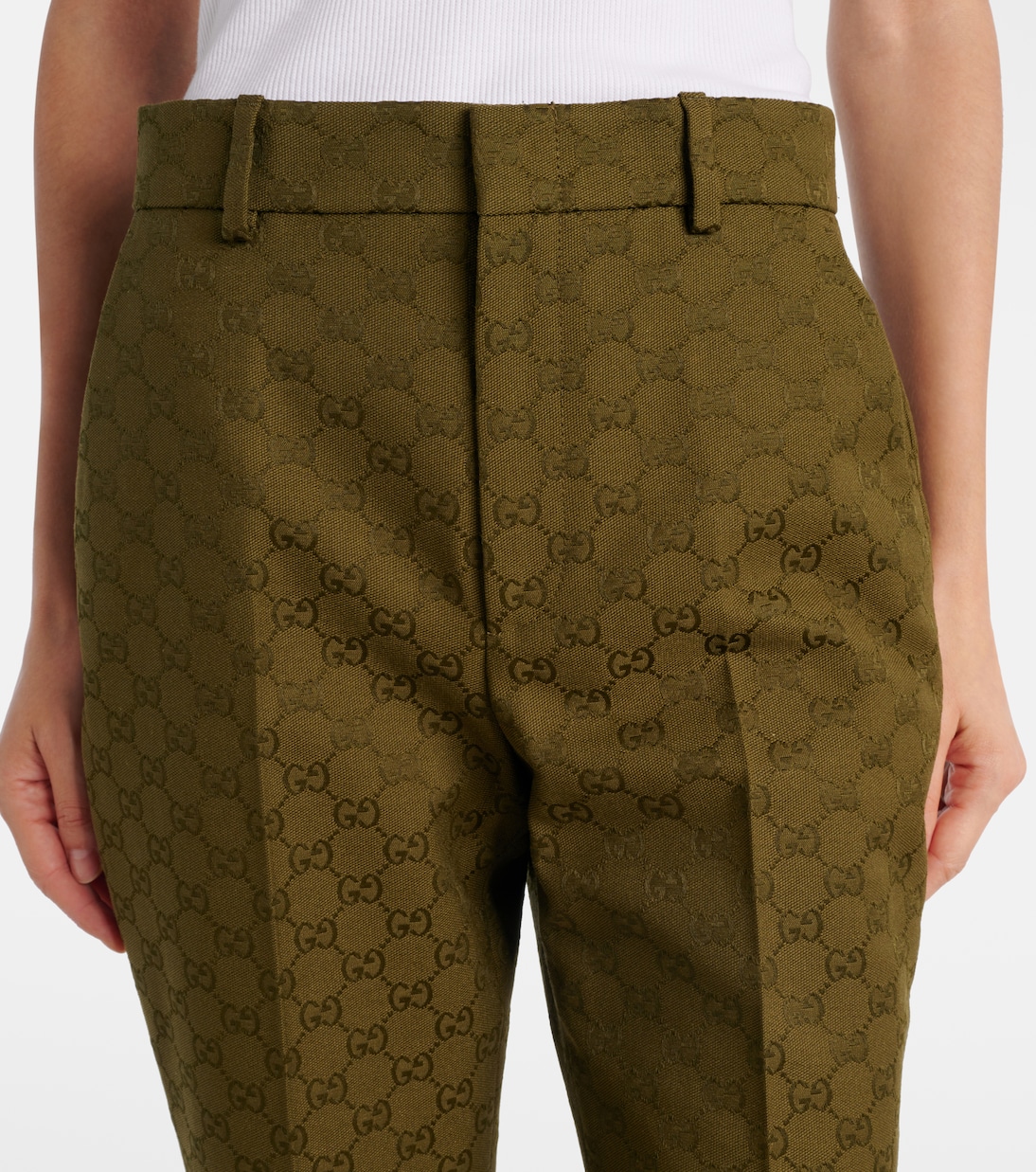 Pantaloni bootcut in jacquard di misto cotone GG | Gucci