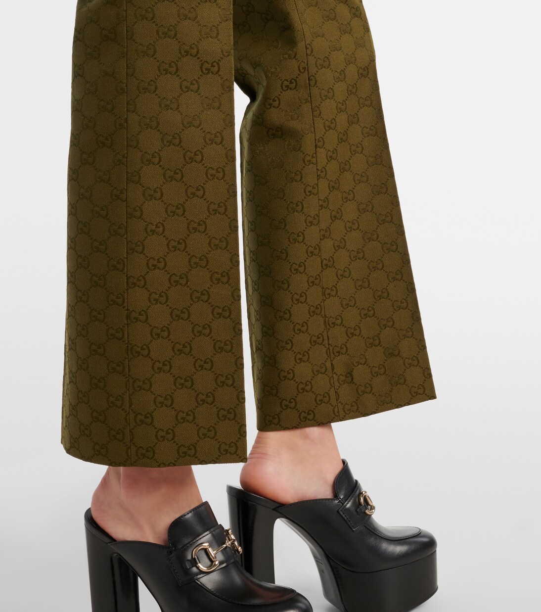 Pantaloni bootcut in jacquard di misto cotone GG | Gucci
