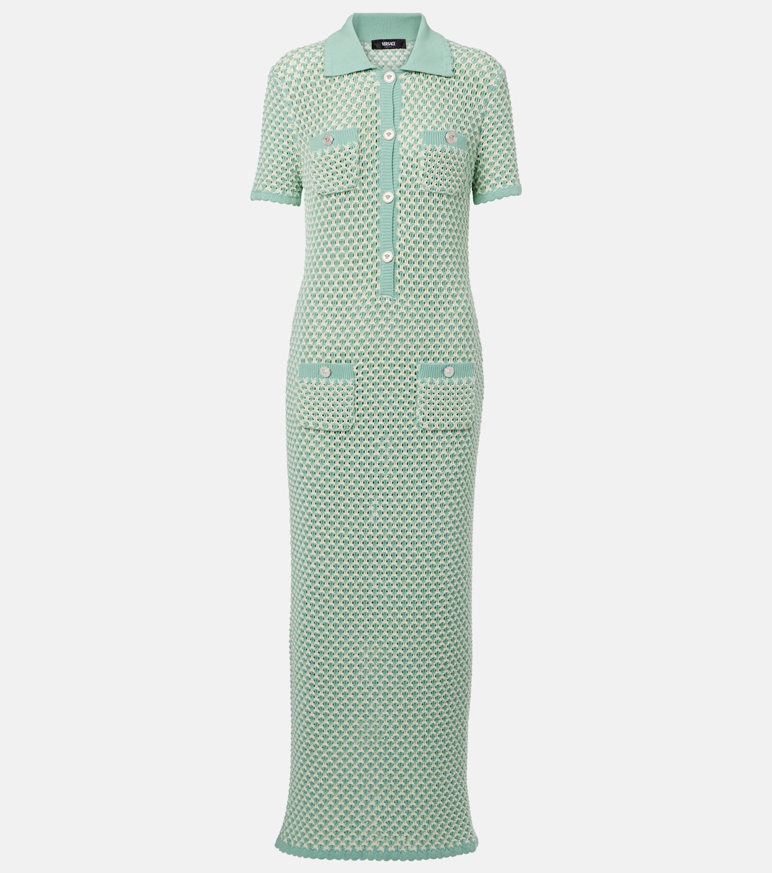 Robe longue en crochet de coton mélangé | Versace