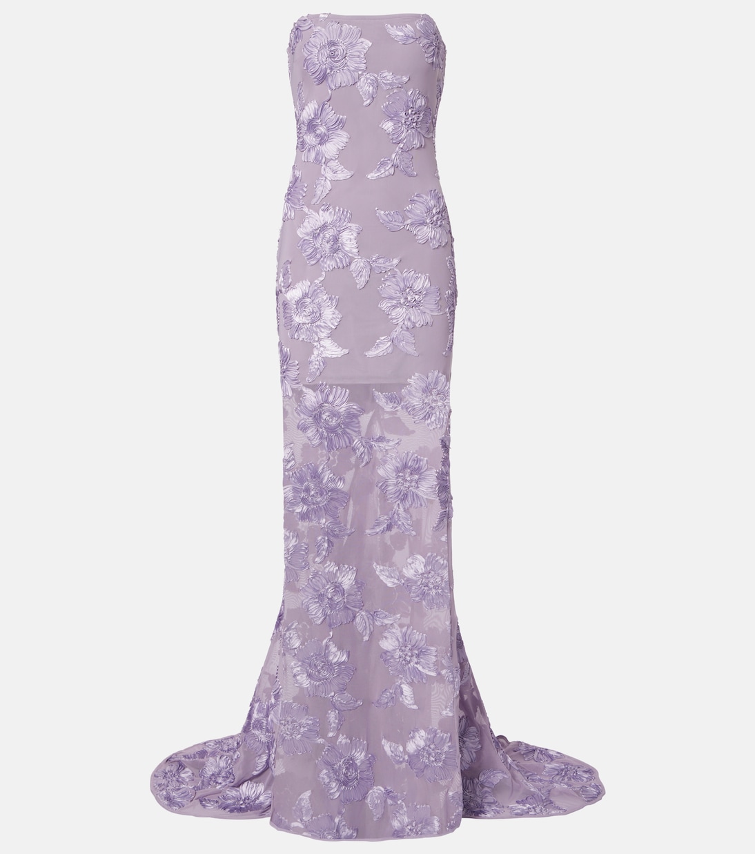 Vestido largo con aplique floral | Rotate