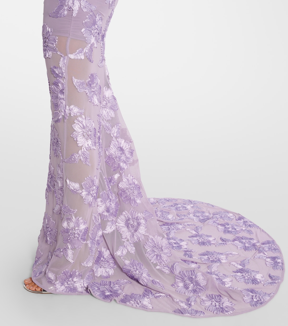 Vestido largo con aplique floral | Rotate