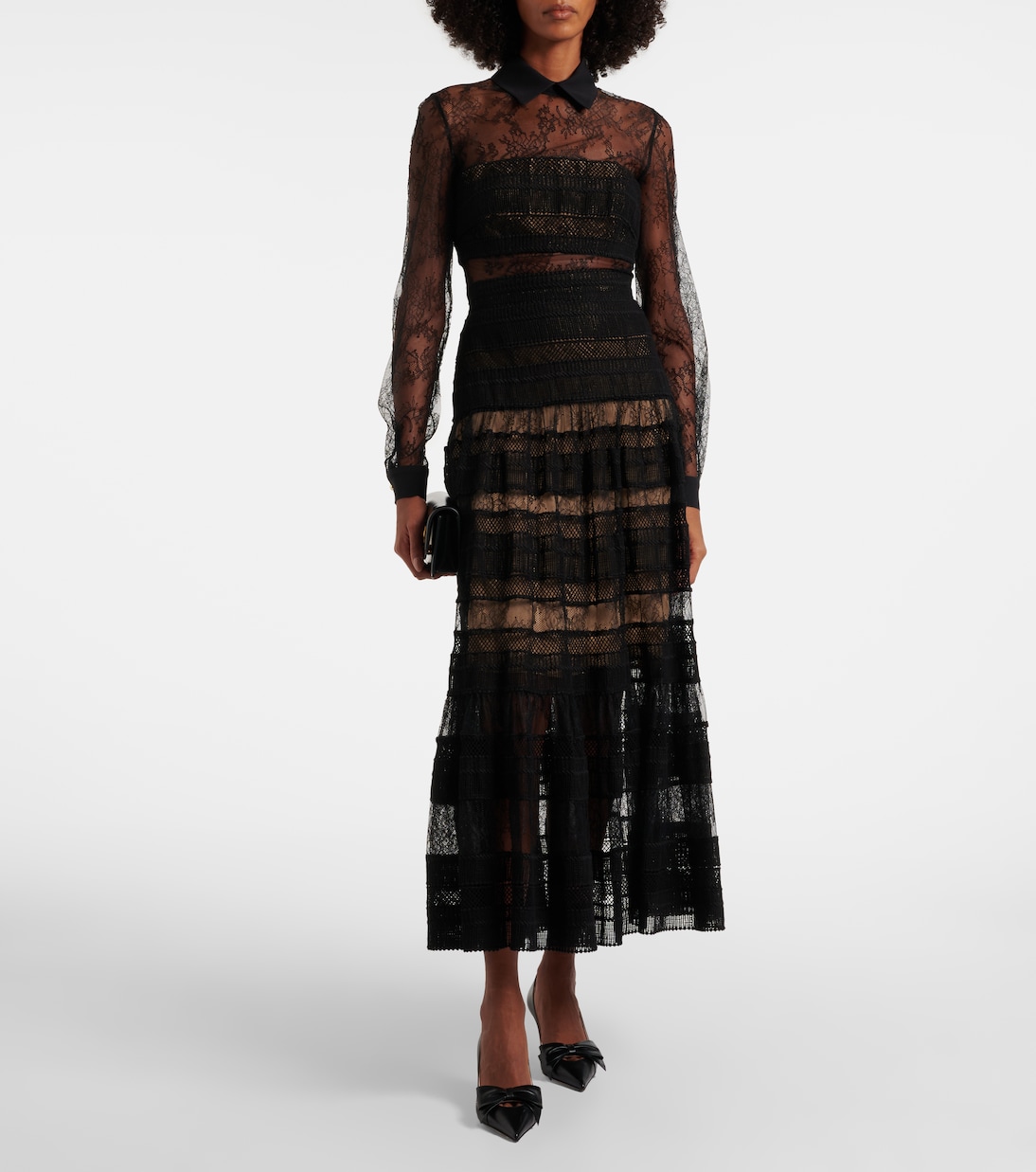 Lace and macramé midi dress | Elie Saab