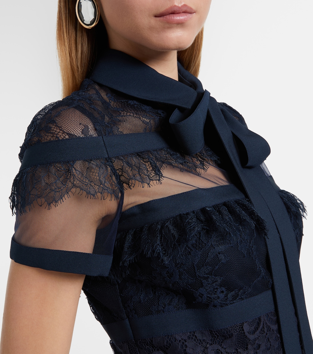 Tie-neck lace midi dress | Elie Saab