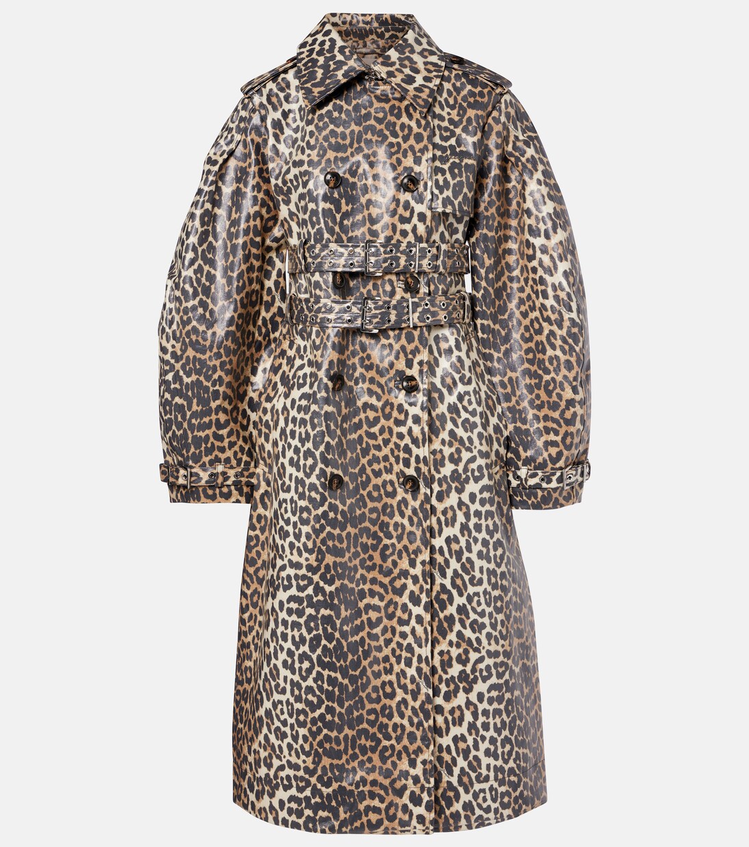 Leopard-print cotton canvas trench coat | Ganni