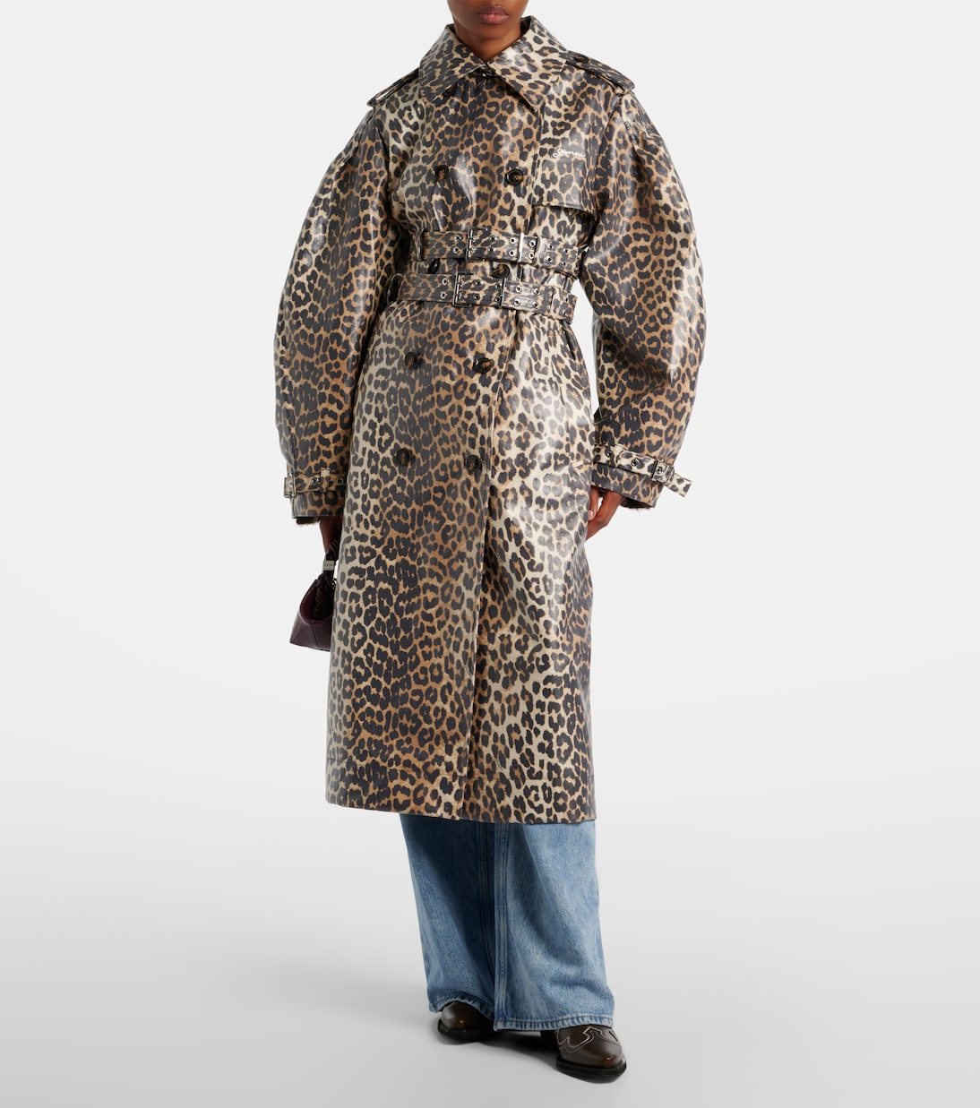 Leopard-print cotton canvas trench coat | Ganni