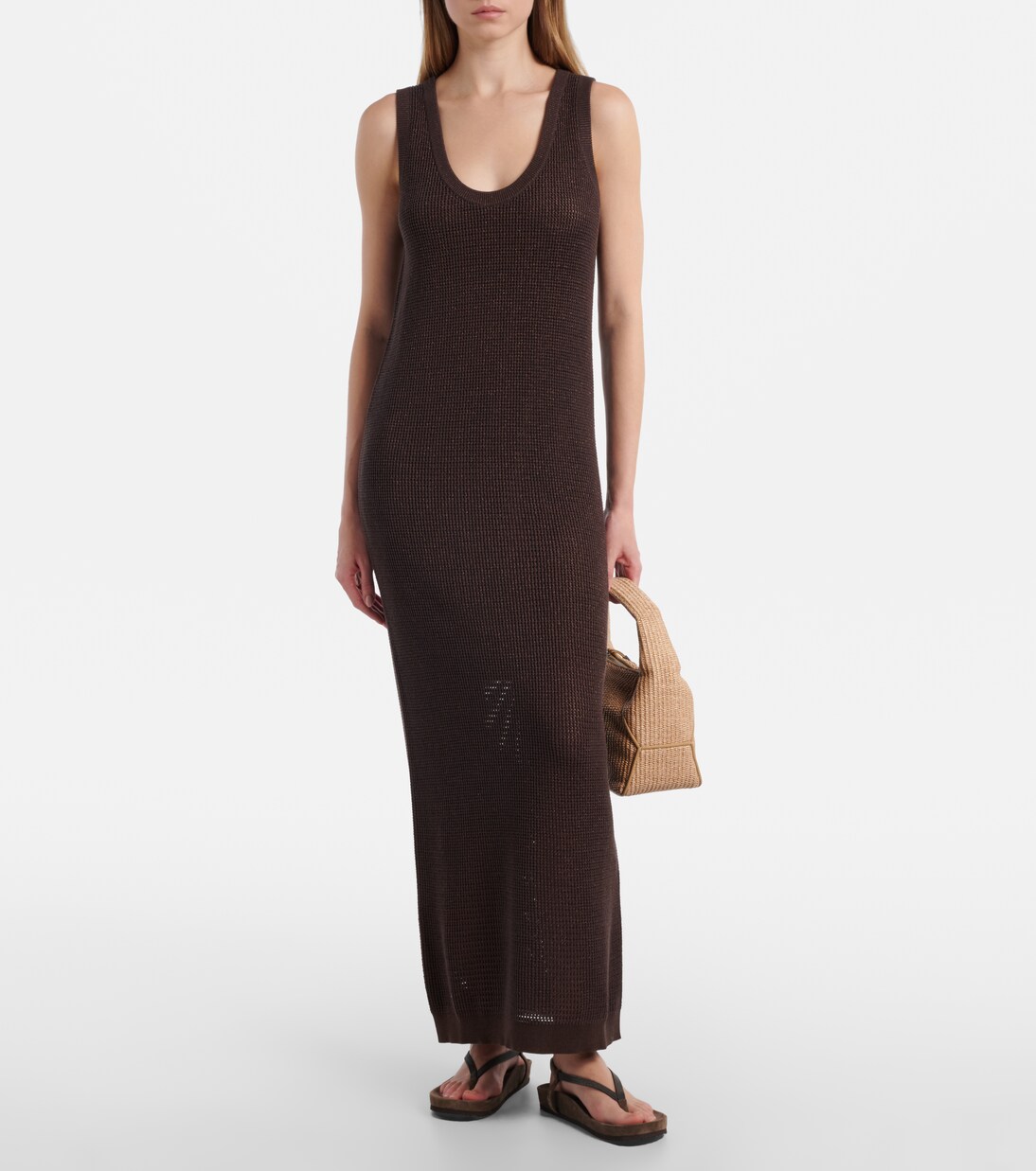 Vestido largo calado en mezcla de algodón | Brunello Cucinelli