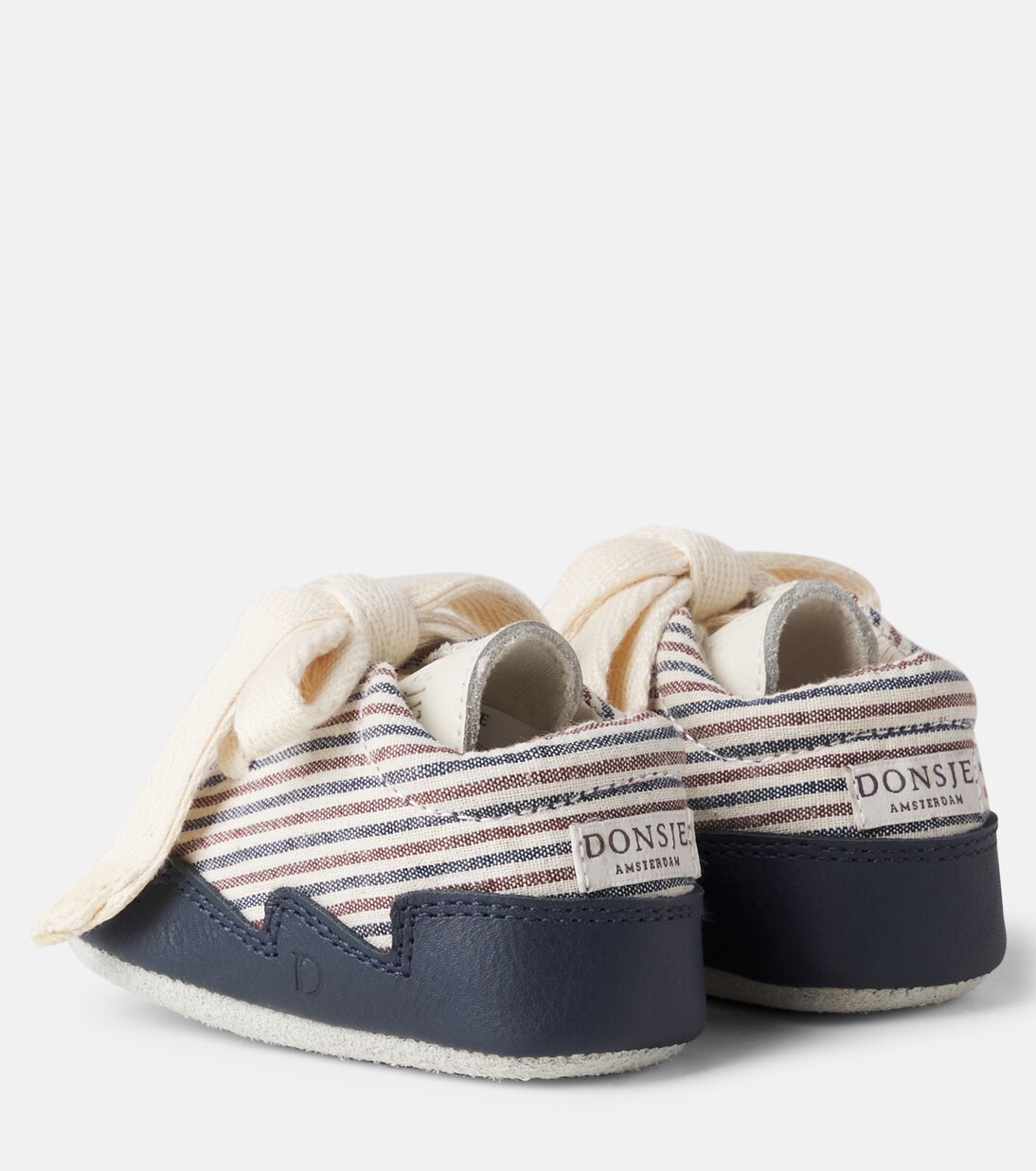 Baby Pluksel leather-trimmed striped booties | Donsje