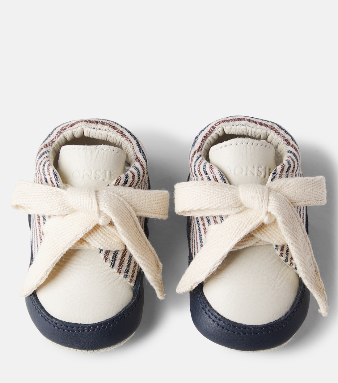 Baby Pluksel leather-trimmed striped booties | Donsje