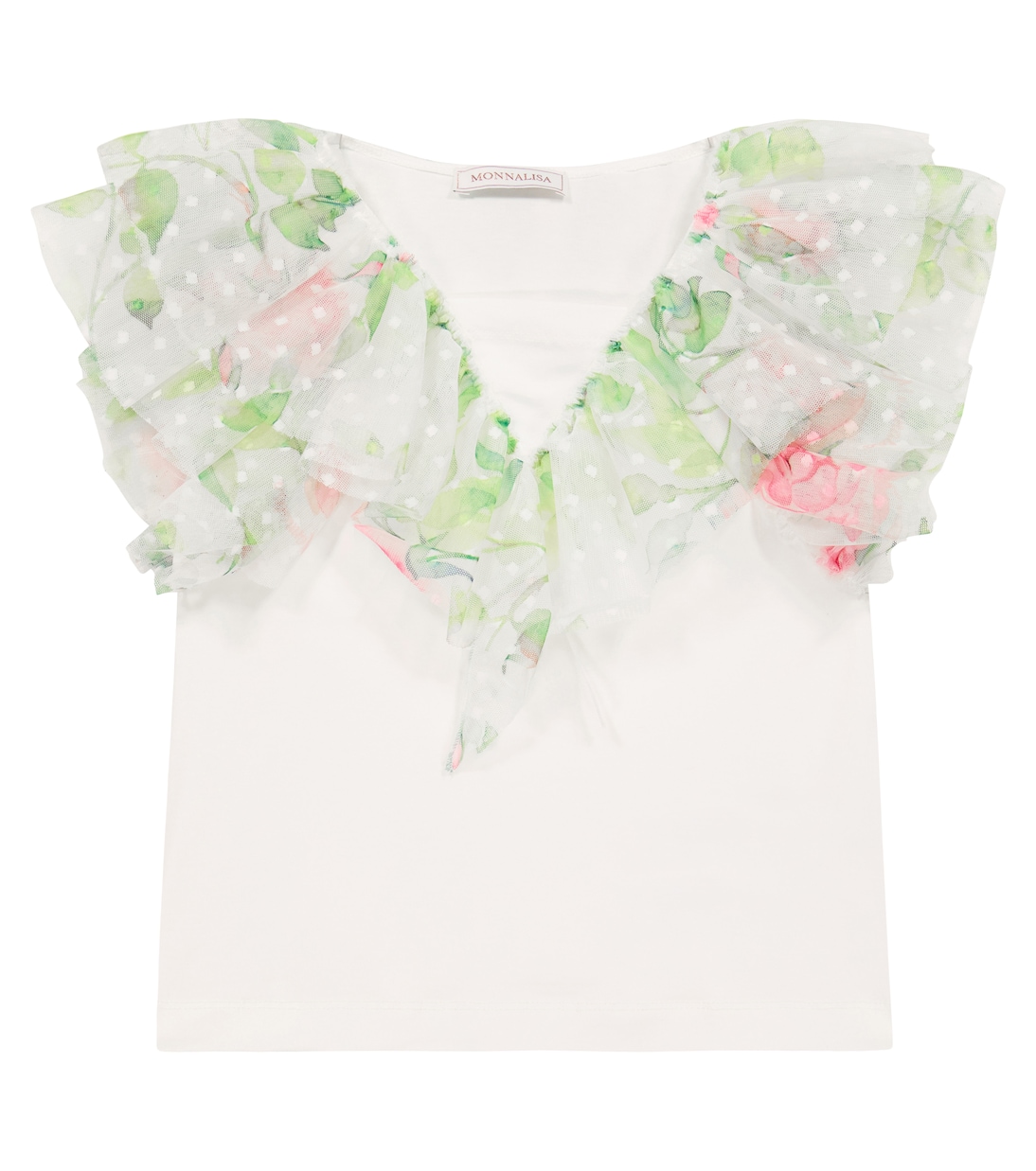 Bedrucktes T-Shirt mit Tüllbesatz | Monnalisa