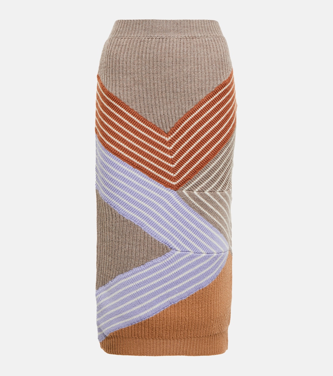 Falda midi en punto acanalado de lana | Stella McCartney