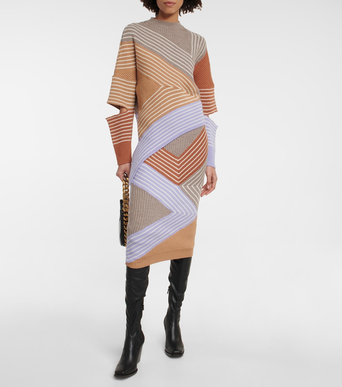 Falda midi en punto acanalado de lana | Stella McCartney