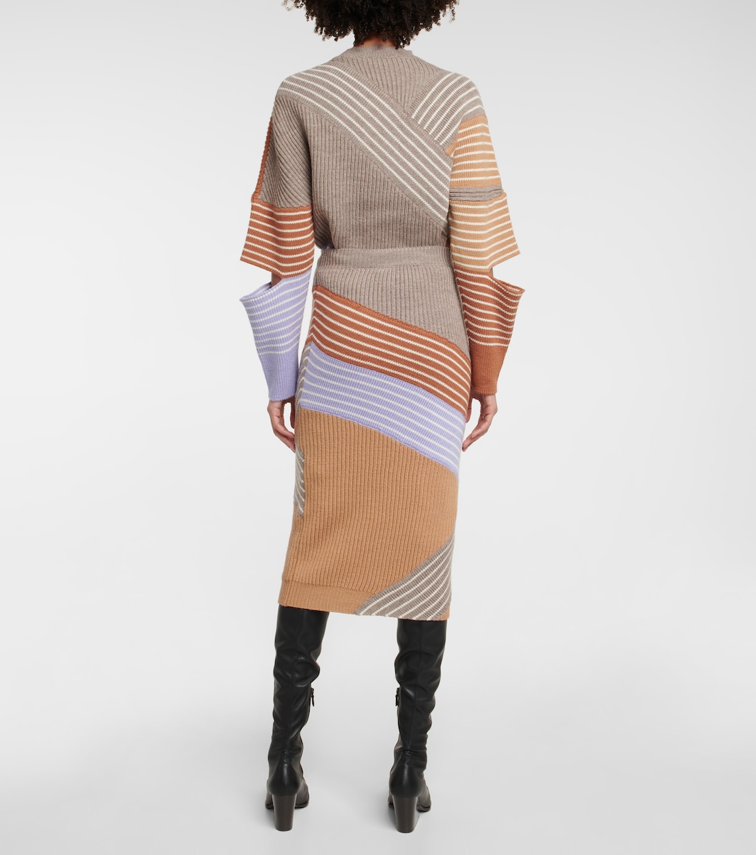 Falda midi en punto acanalado de lana | Stella McCartney