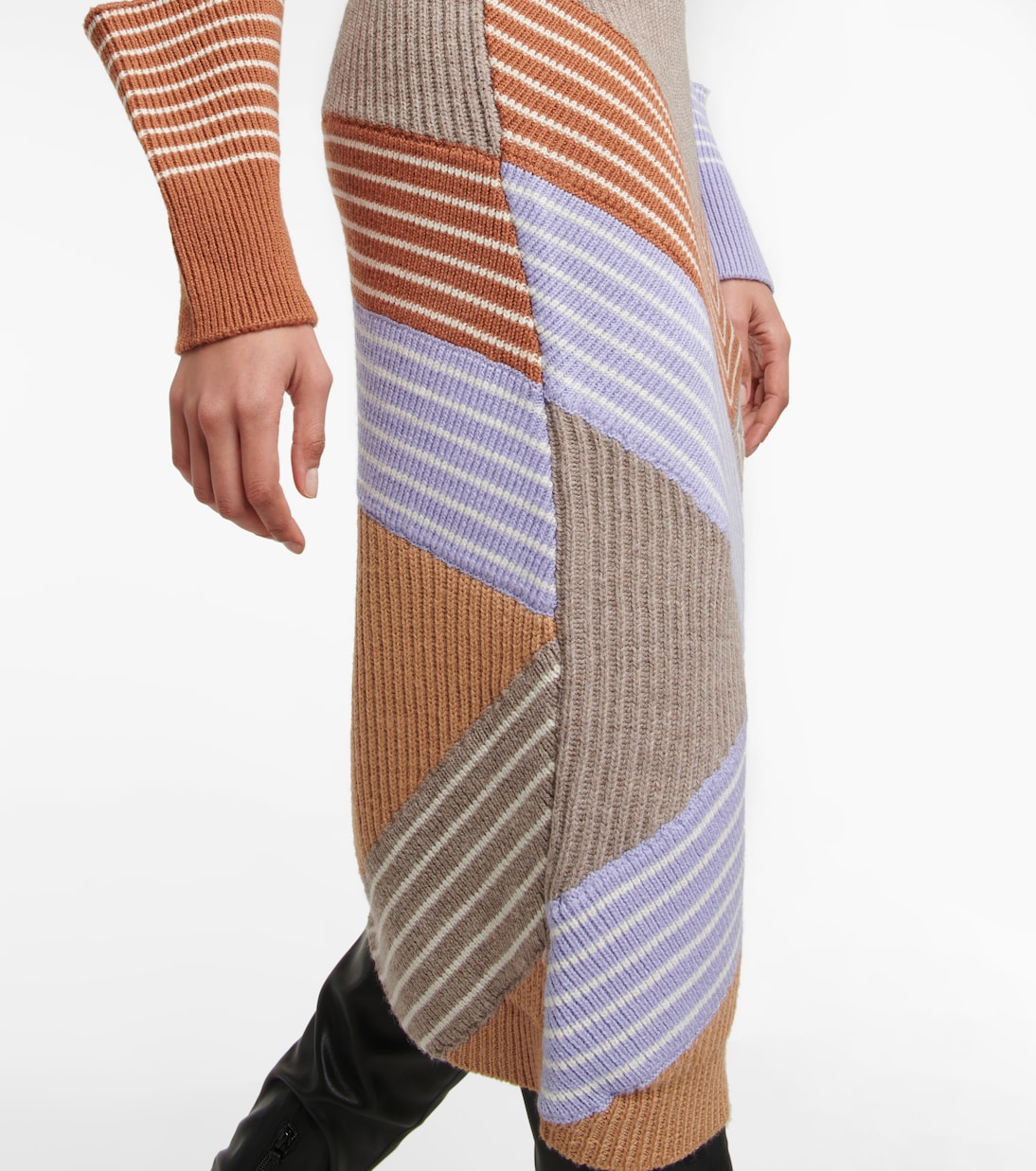 Falda midi en punto acanalado de lana | Stella McCartney
