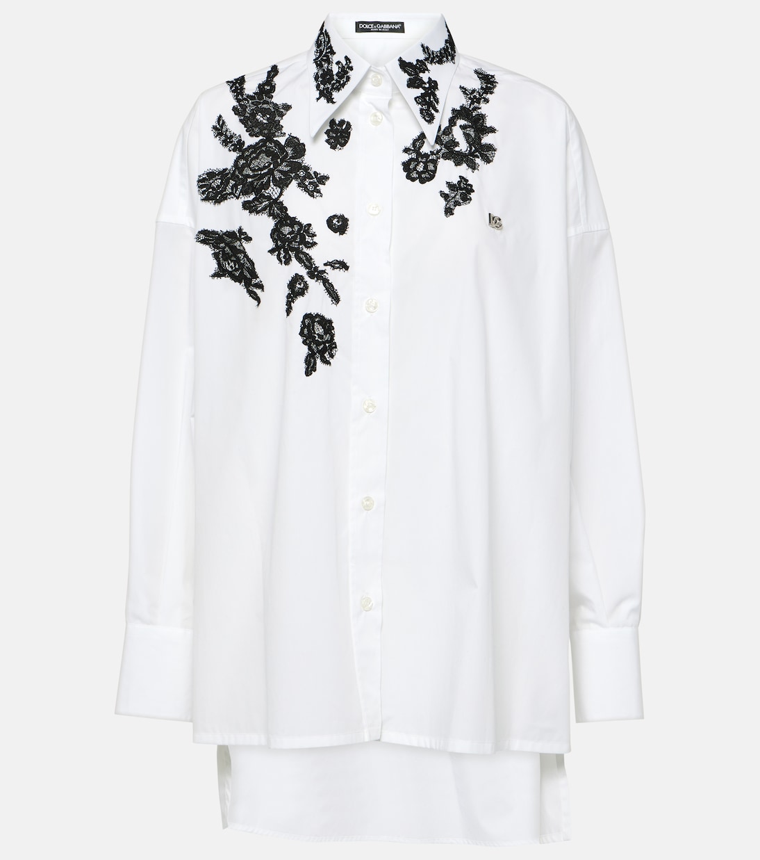 Hemd aus Baumwollpopeline mit Spitze | Dolce&Gabbana