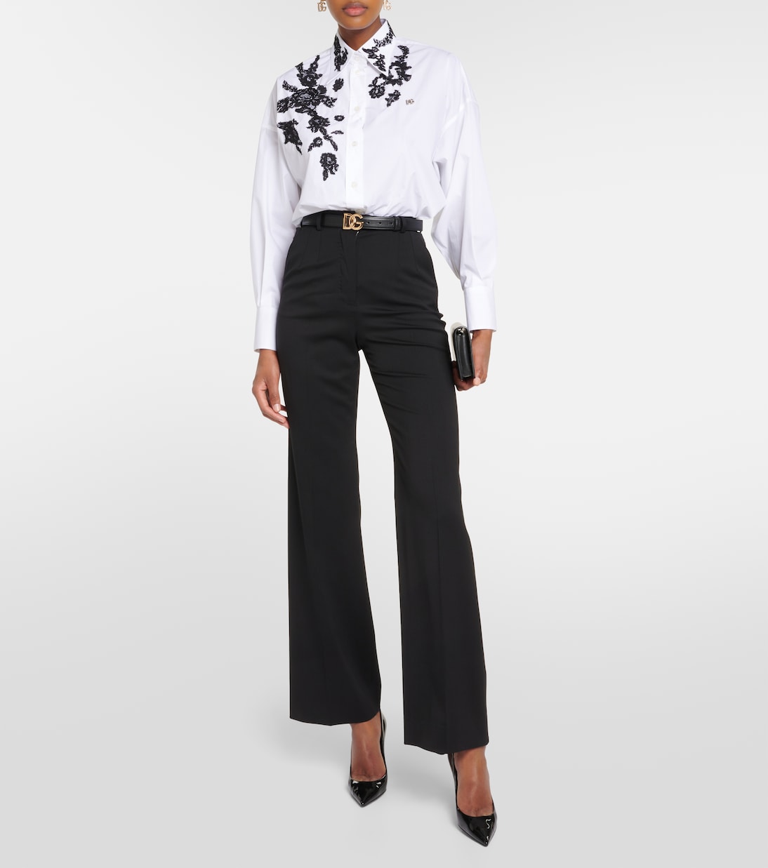 Hemd aus Baumwollpopeline mit Spitze | Dolce&Gabbana