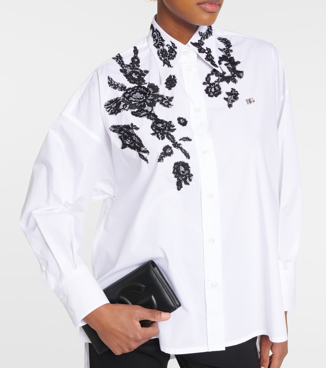 Hemd aus Baumwollpopeline mit Spitze | Dolce&Gabbana