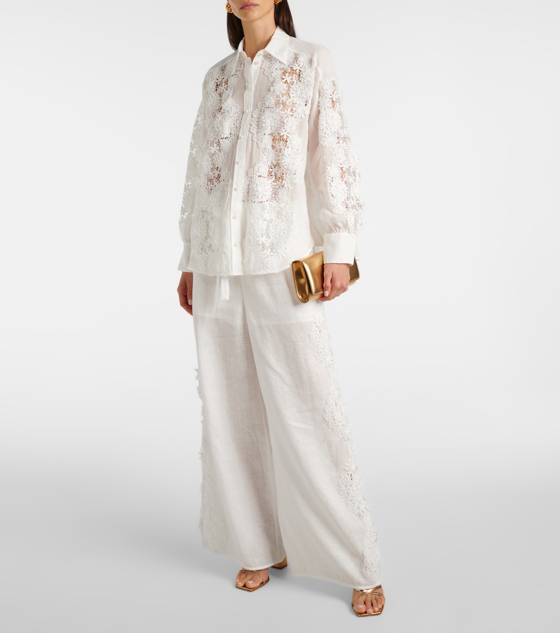 Pantaloni a gamba larga Halliday in lino con pizzo | Zimmermann