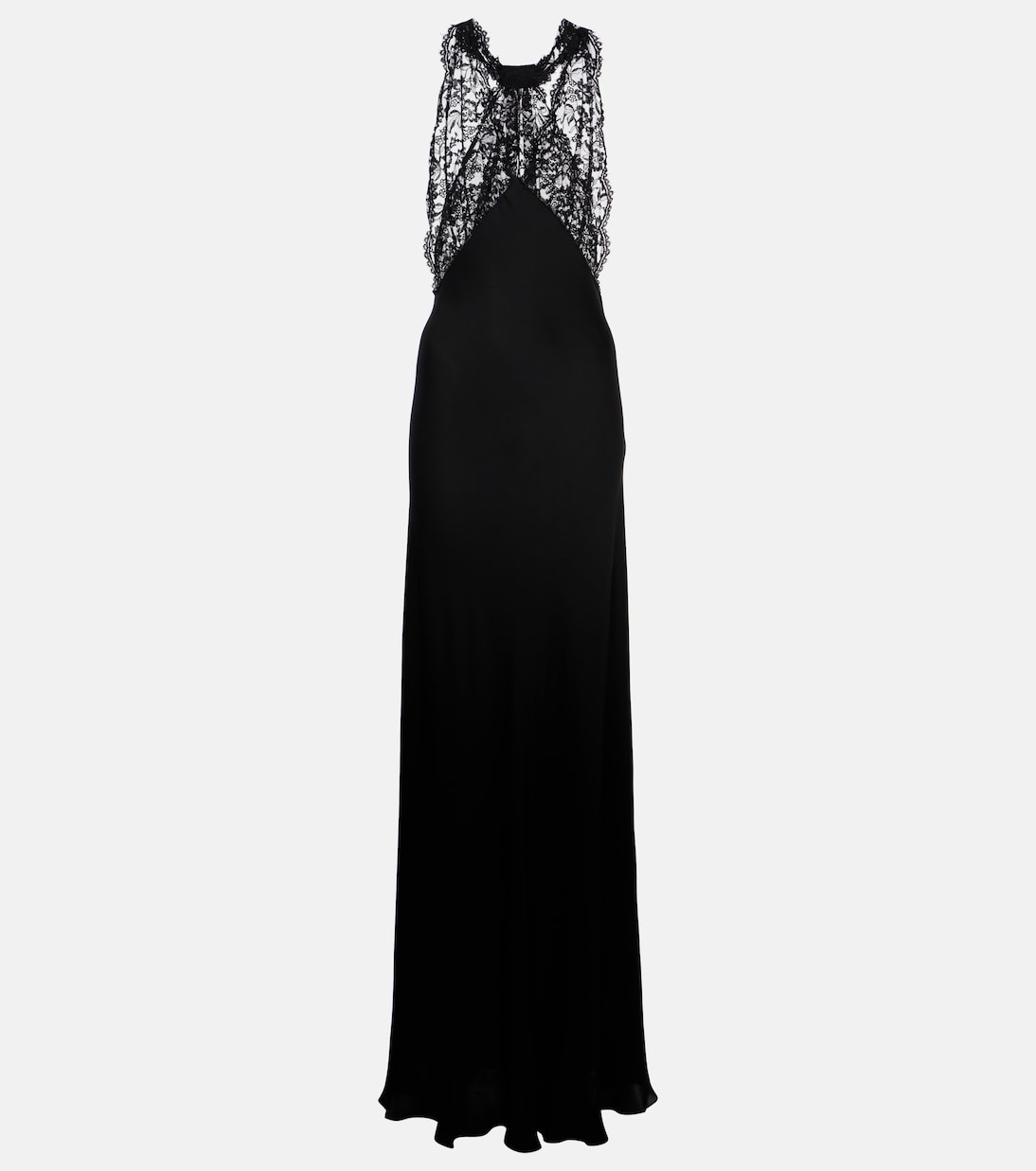 Abito lungo in charmeuse di seta con pizzo | Saint Laurent