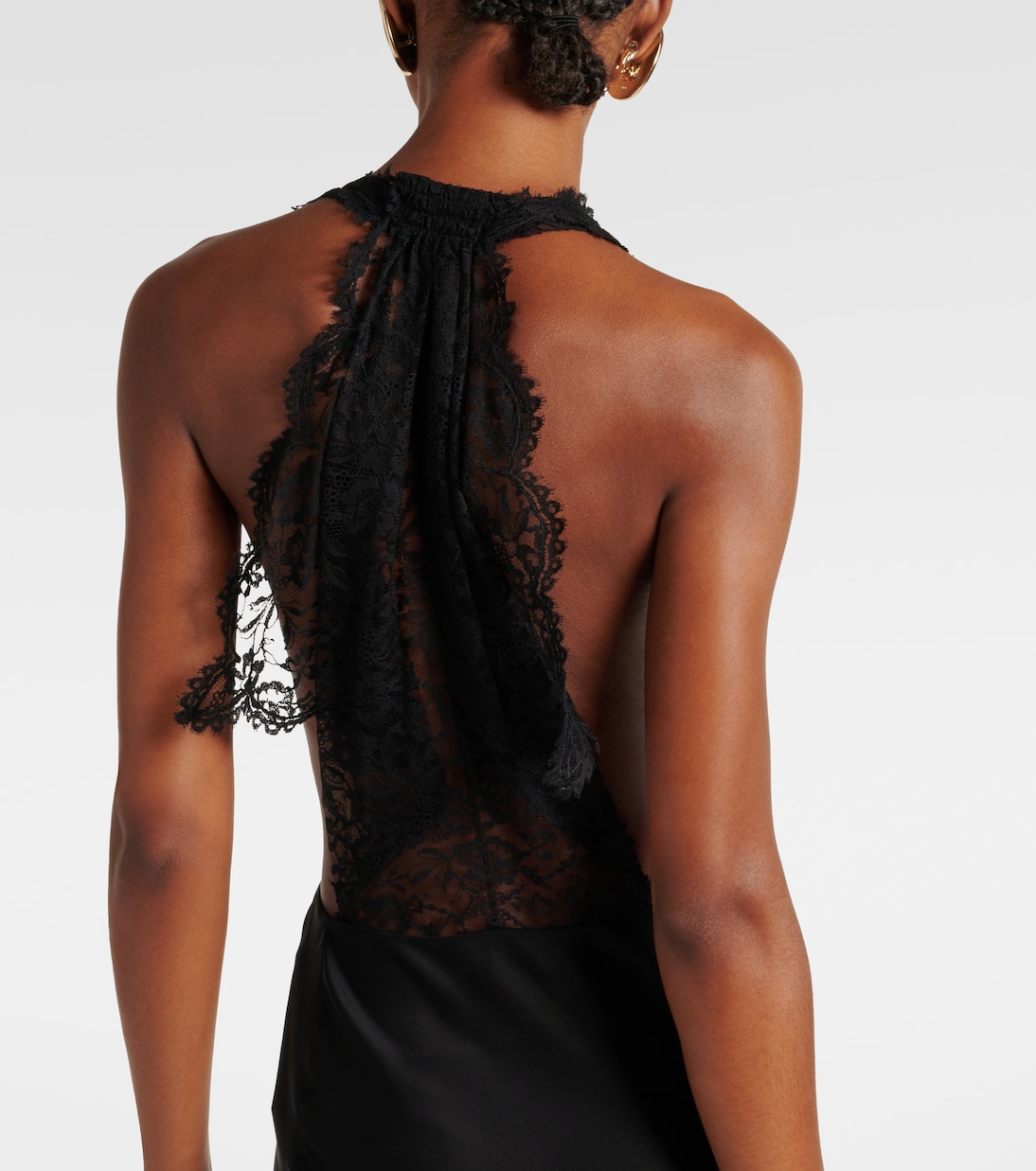 Abito lungo in charmeuse di seta con pizzo | Saint Laurent
