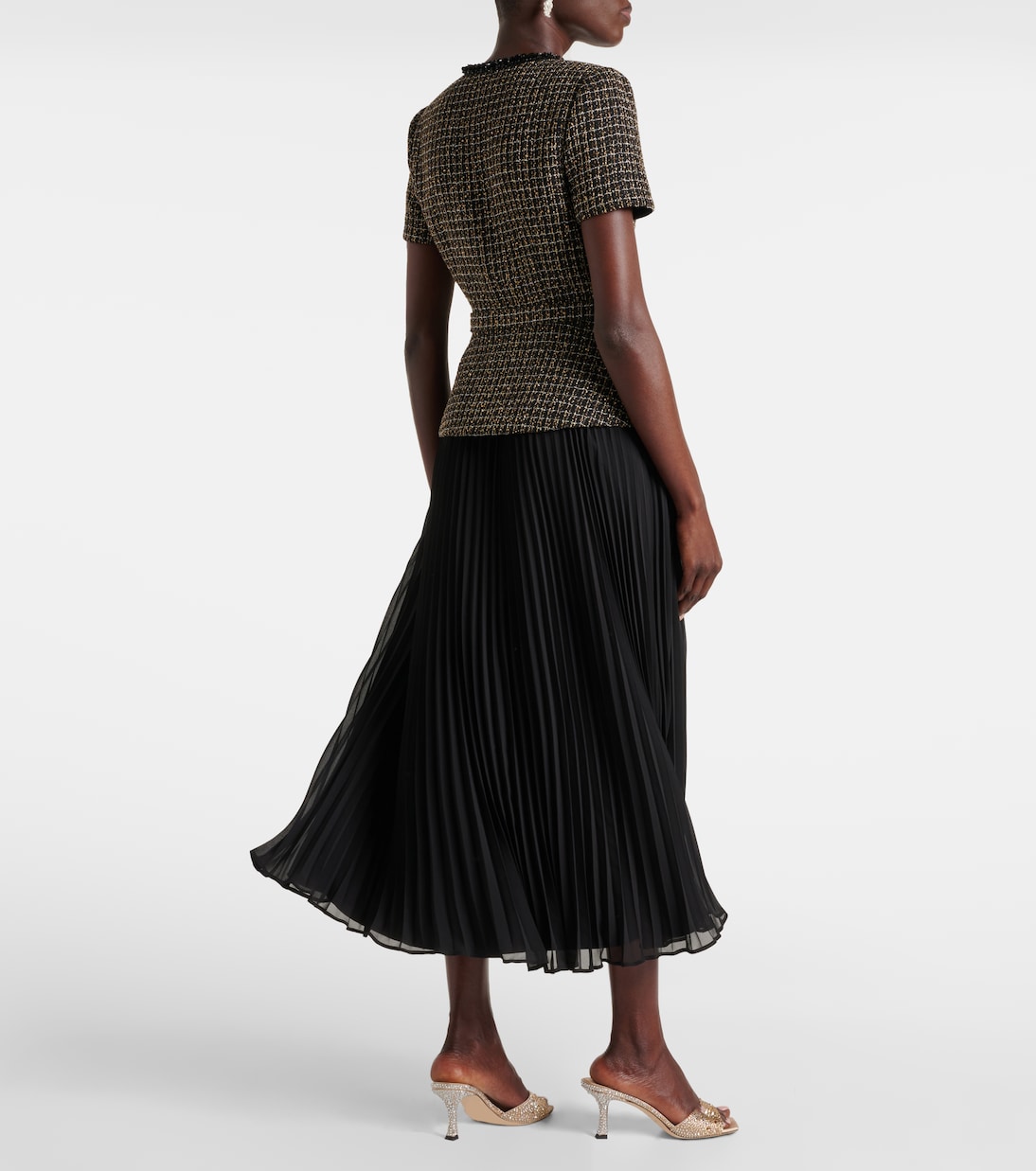 Bouclé and chiffon midi dress | Self-Portrait