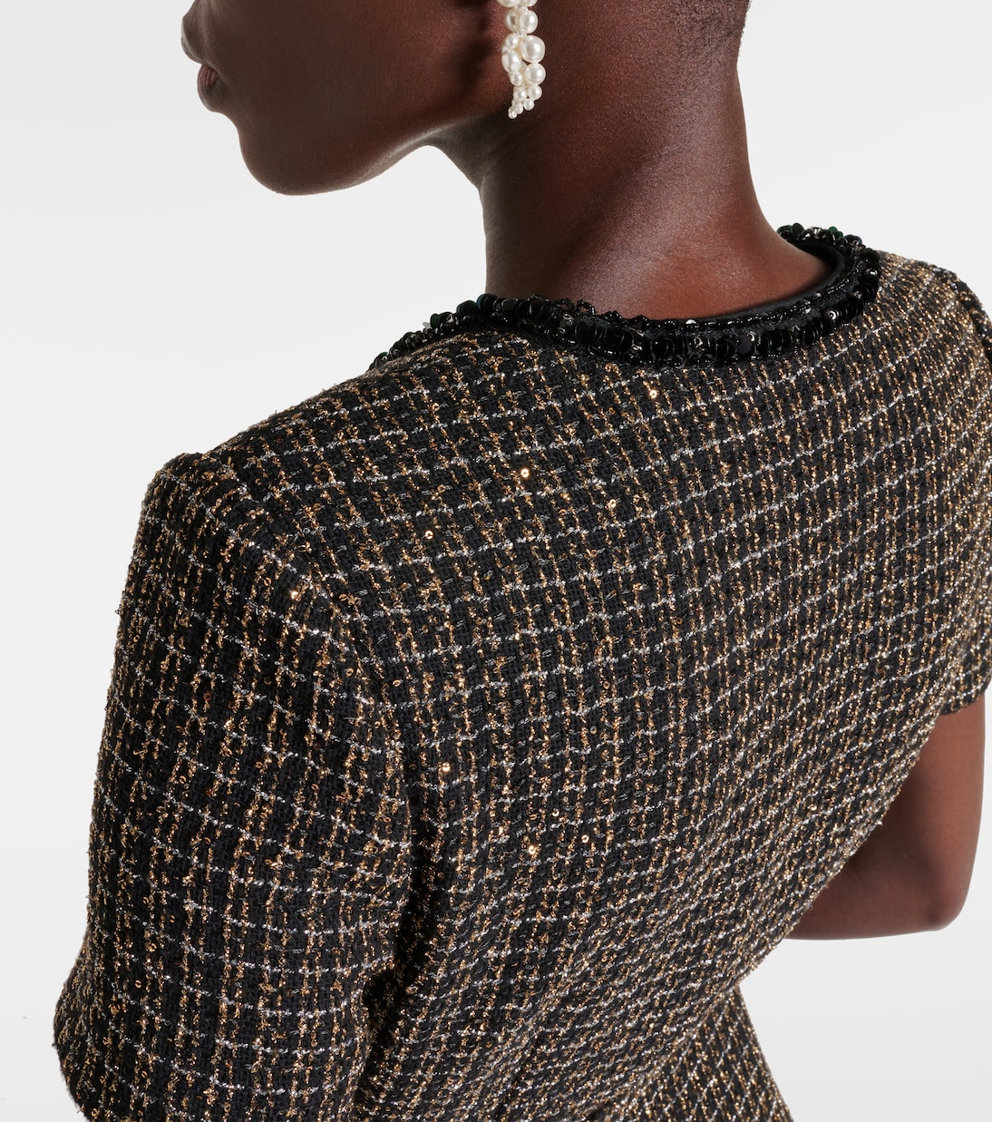 Bouclé and chiffon midi dress | Self-Portrait