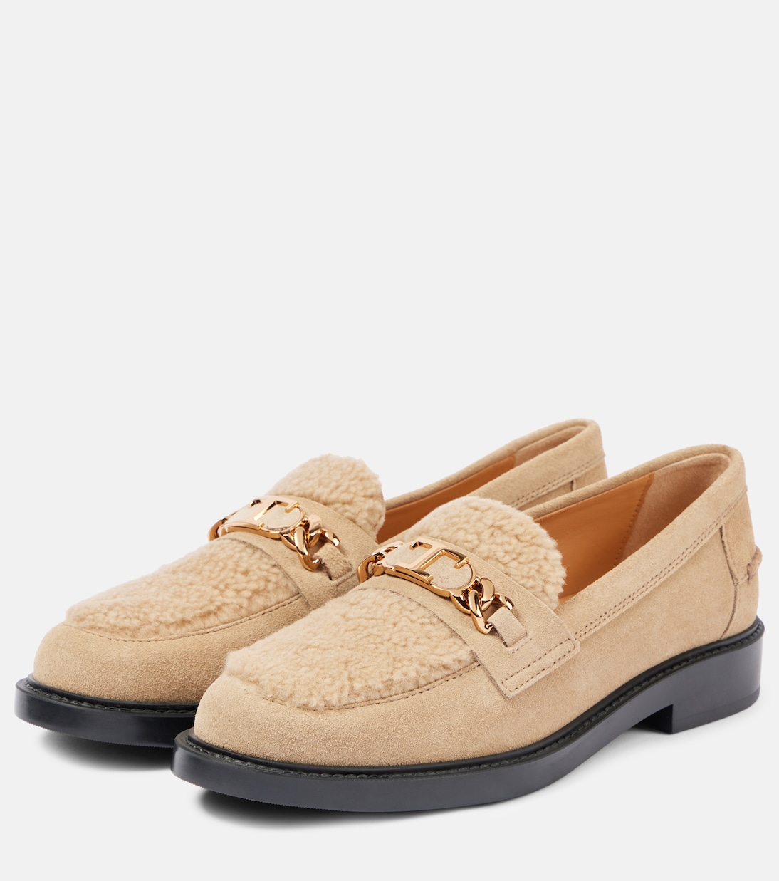 Shearling-trimmed suede loafers | Tod's