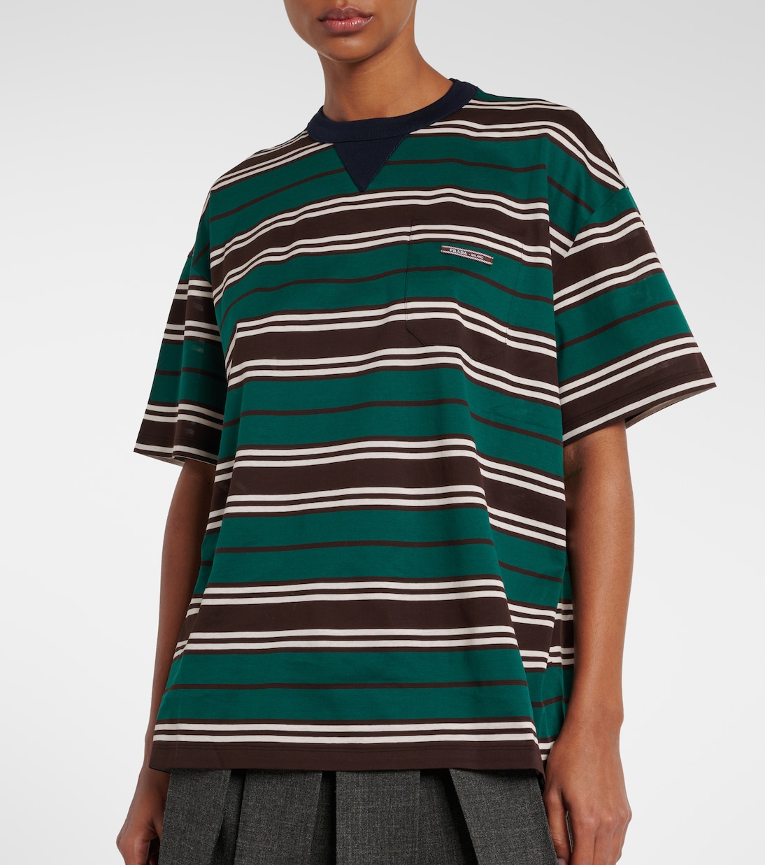 T-shirt in jersey di cotone a righe | Prada