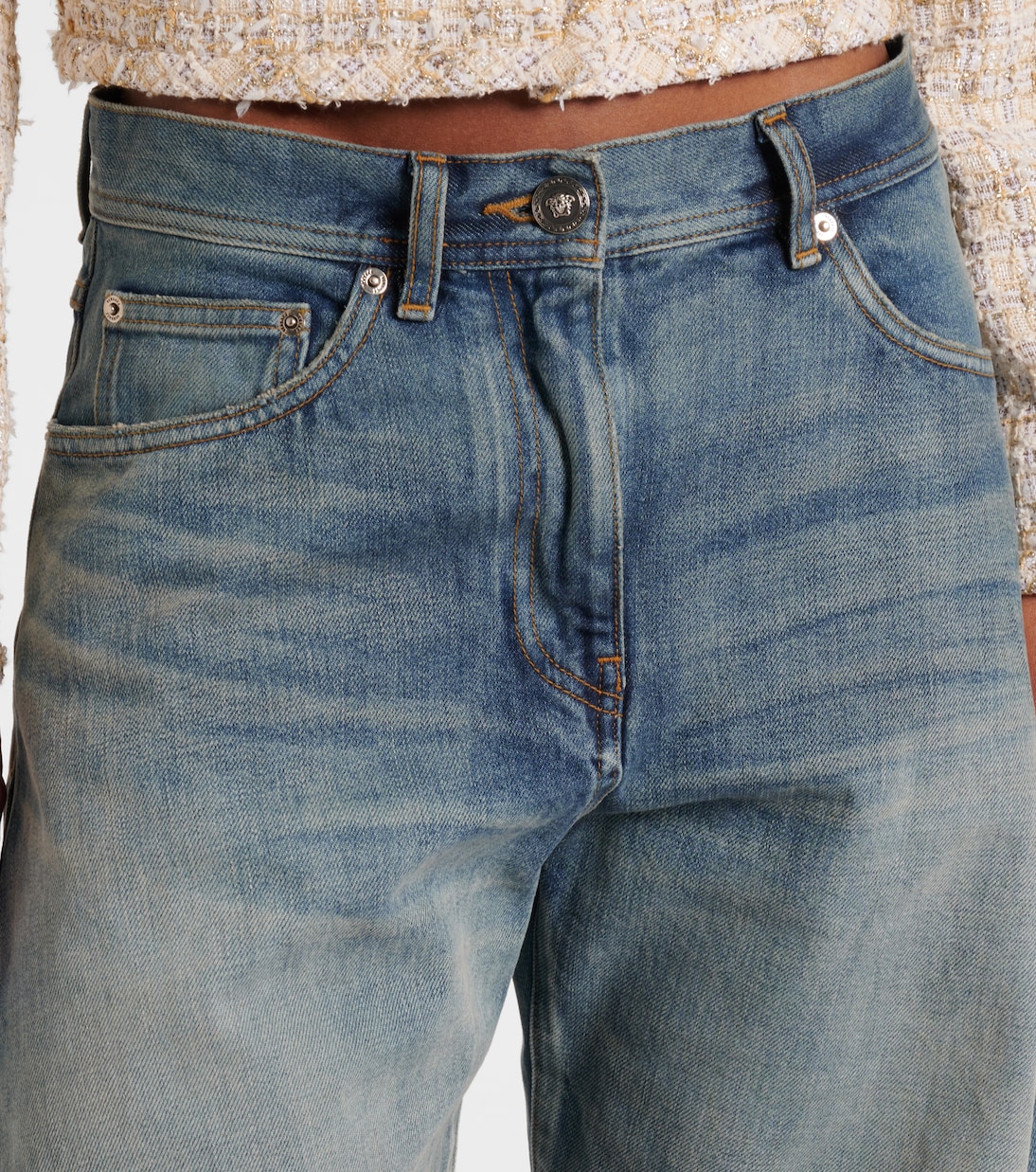 Jeans barrel de tiro alto | Versace