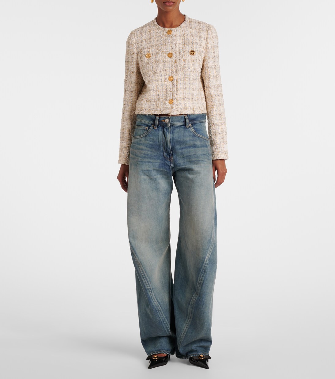 Jeans barrel de tiro alto | Versace