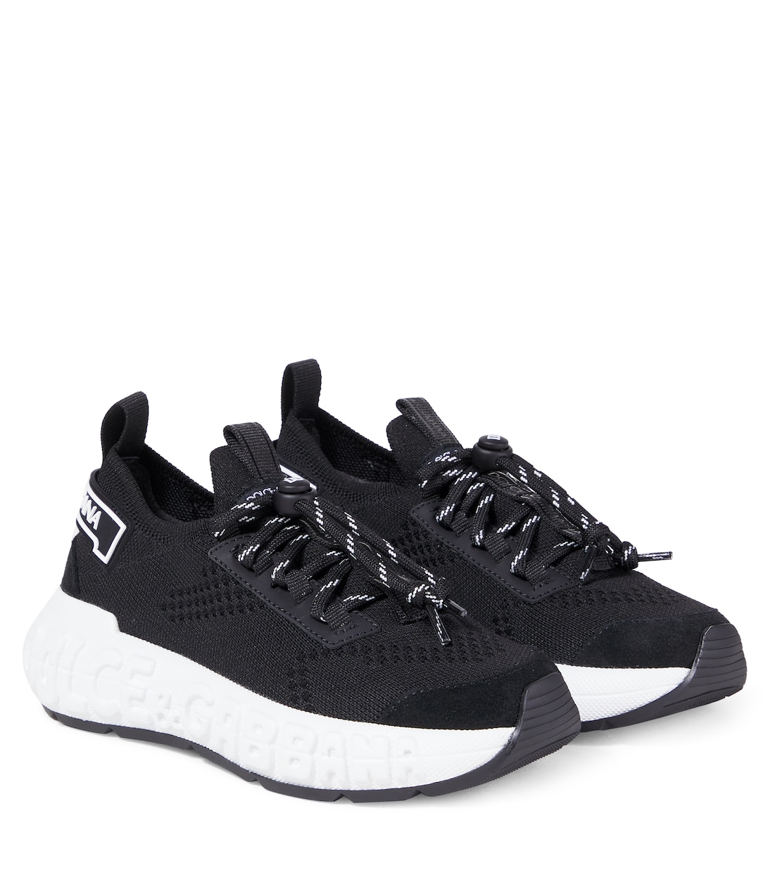 Embossed logo leather-trimmed sneakers | Dolce&Gabbana Kids