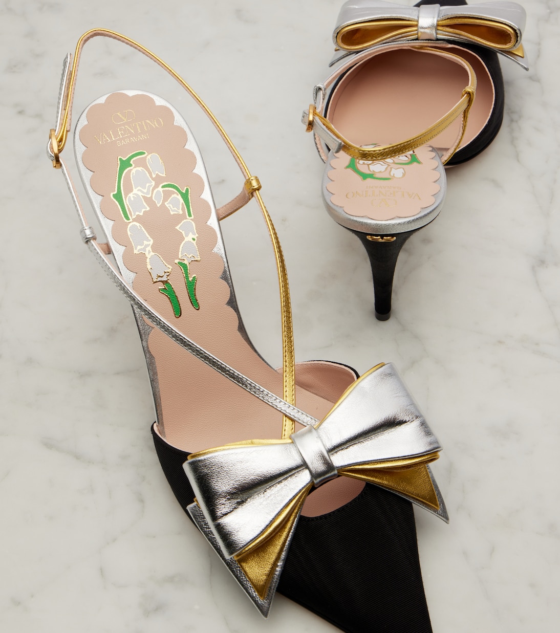 Escarpins sling-back Bowow 85 en moiré | Valentino Garavani