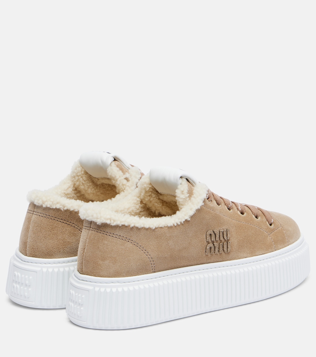 Shearling-lined suede platform sneakers | Miu Miu