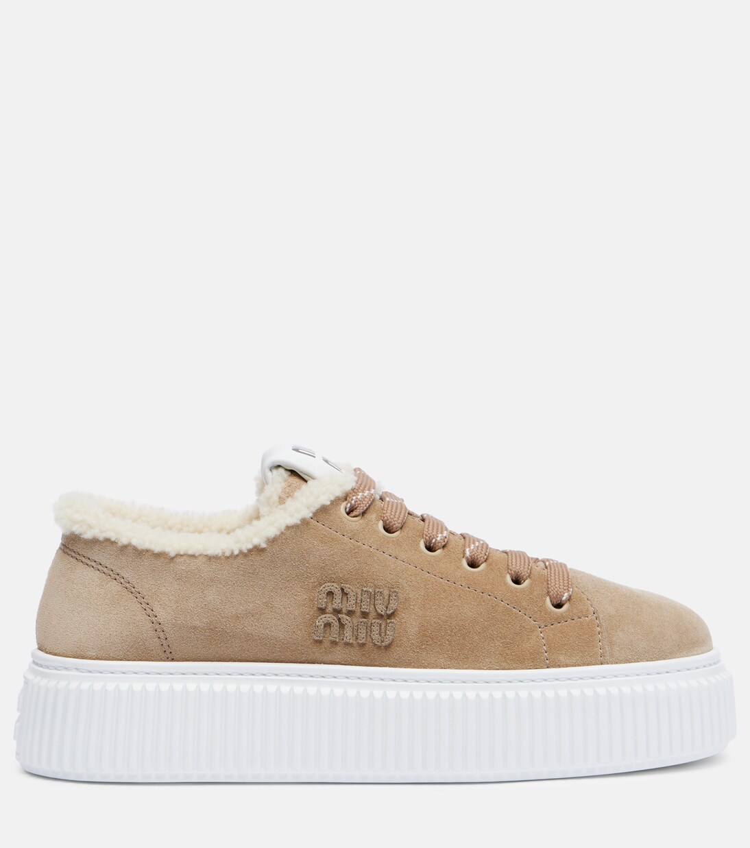 Shearling-lined suede platform sneakers | Miu Miu