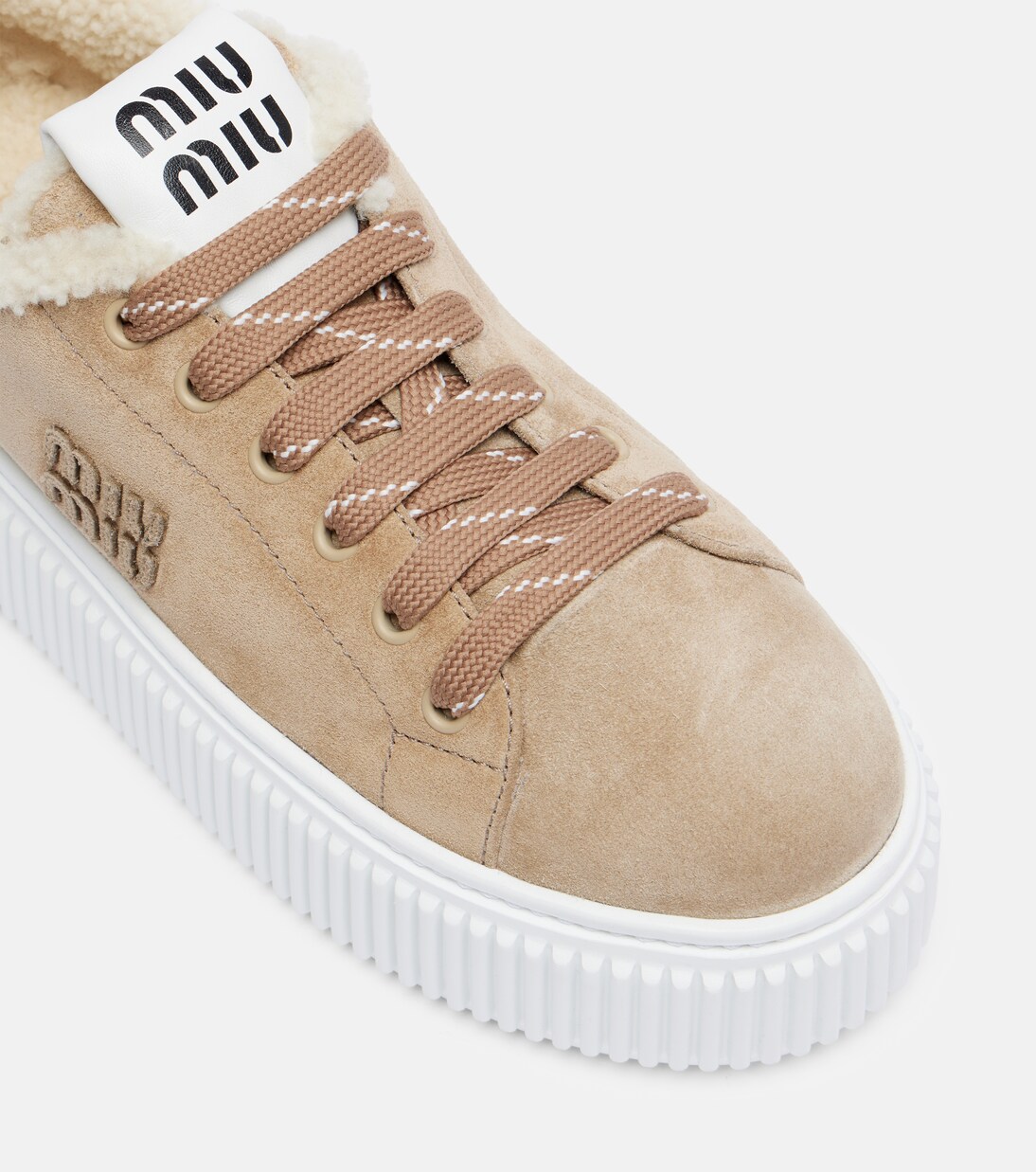 Shearling-lined suede platform sneakers | Miu Miu