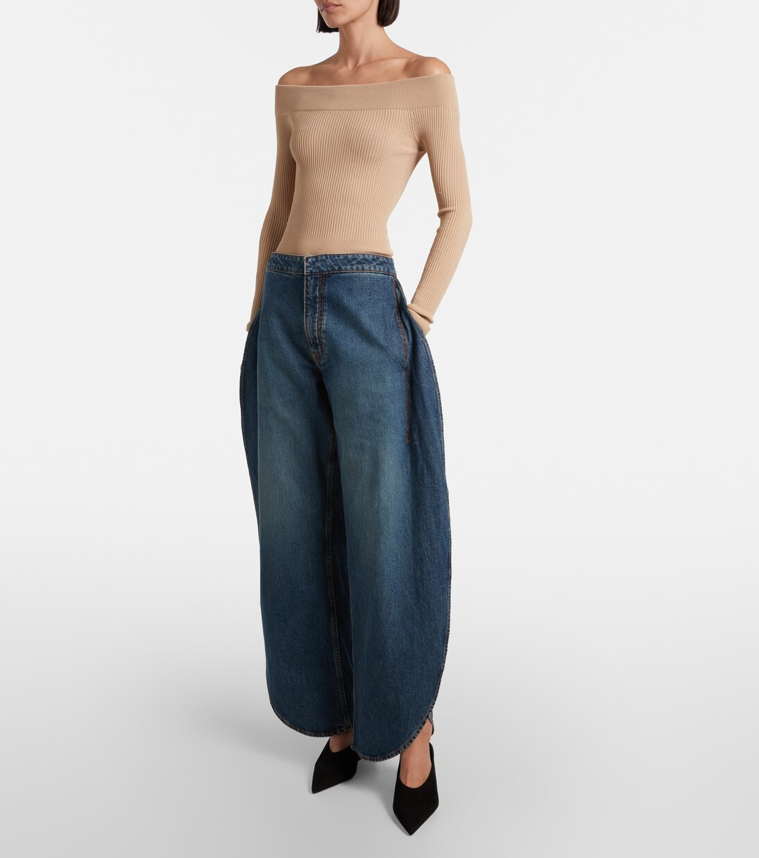 Ribbed-knit off-shoulder bodysuit | Alaïa