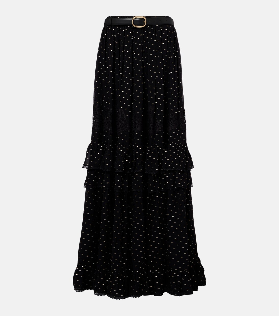 Lace-trimmed polka-dot chiffon maxi skirt | Self-Portrait