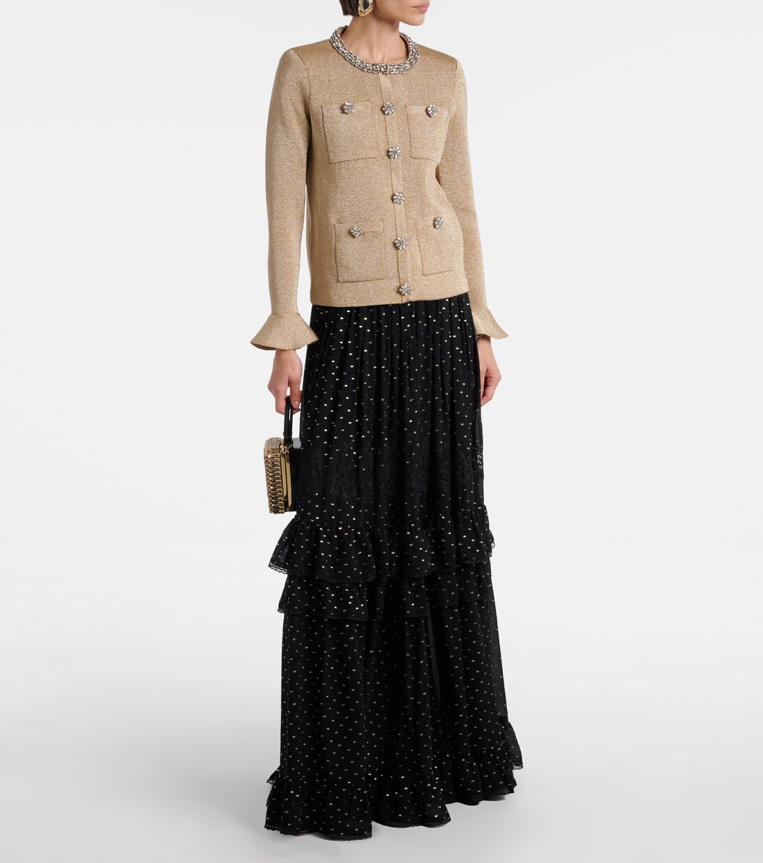 Lace-trimmed polka-dot chiffon maxi skirt | Self-Portrait