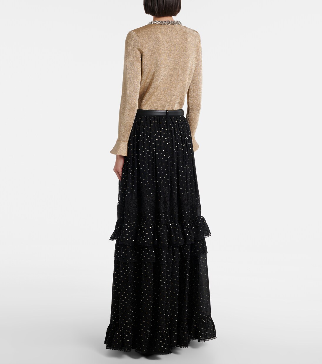 Lace-trimmed polka-dot chiffon maxi skirt | Self-Portrait