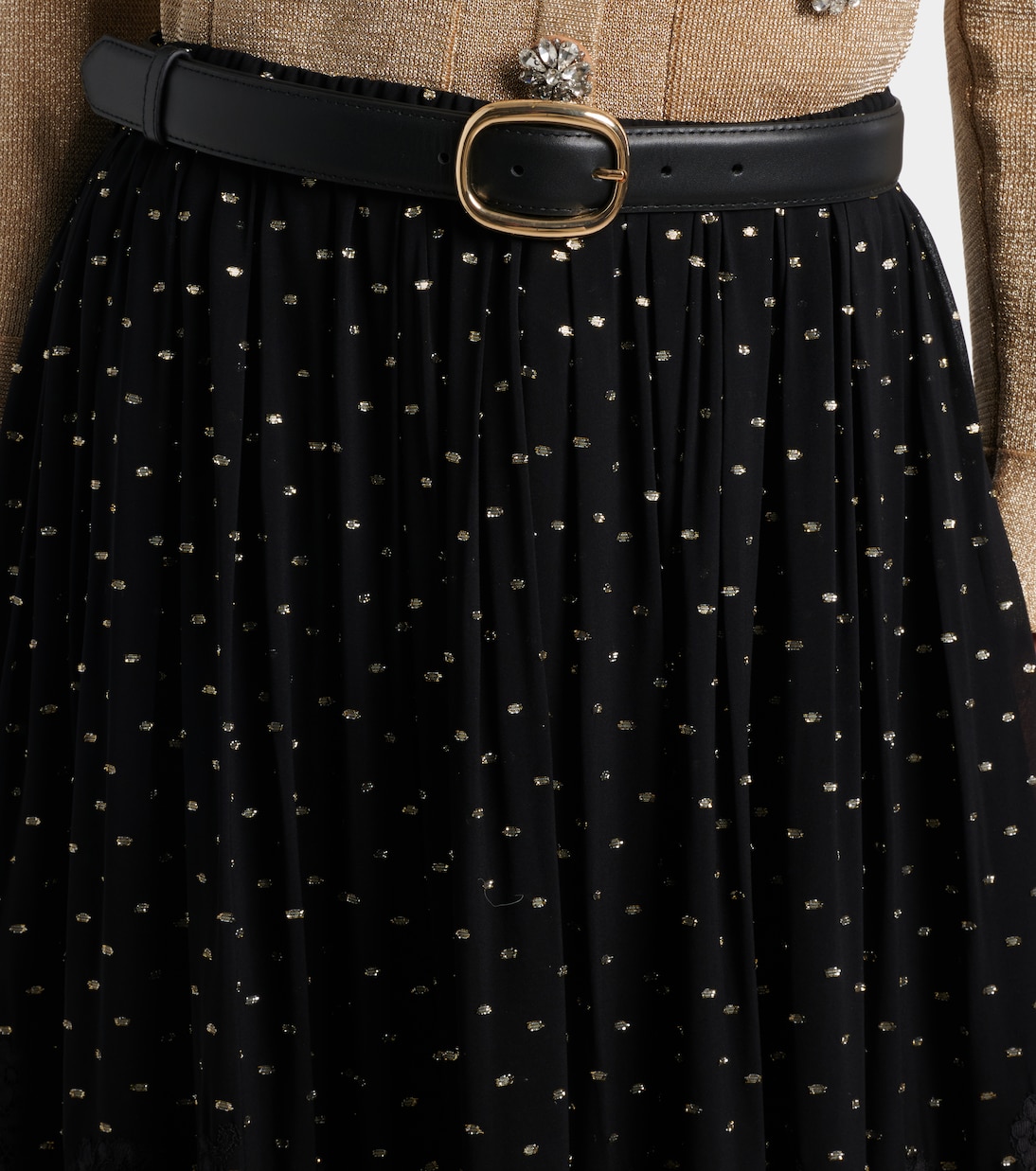 Lace-trimmed polka-dot chiffon maxi skirt | Self-Portrait
