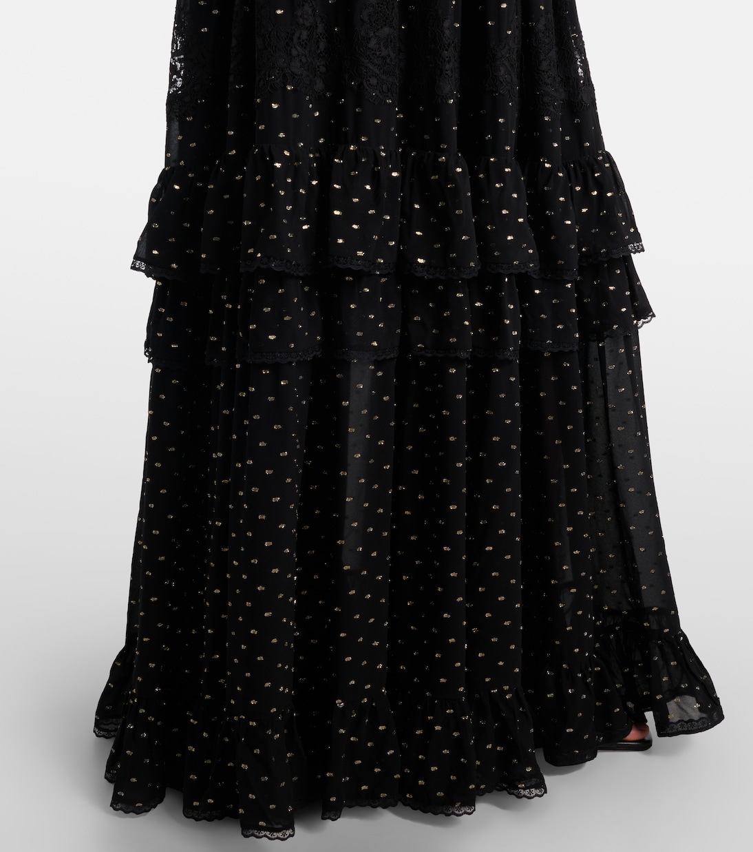Lace-trimmed polka-dot chiffon maxi skirt | Self-Portrait