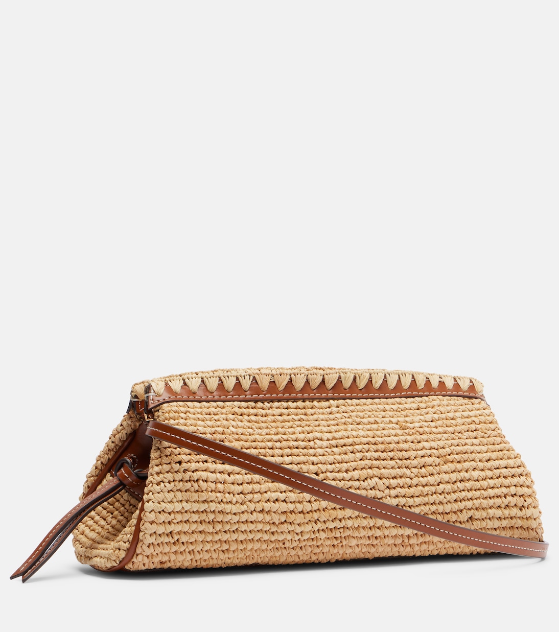 Maude leather-trimmed raffia clutch | Staud