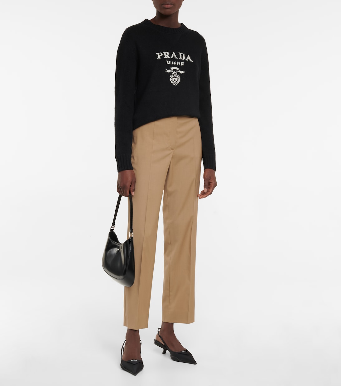 High-rise virgin wool slim pants | Prada
