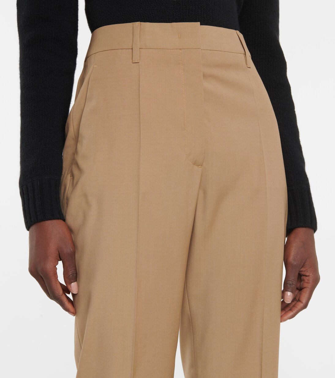 High-rise virgin wool slim pants | Prada