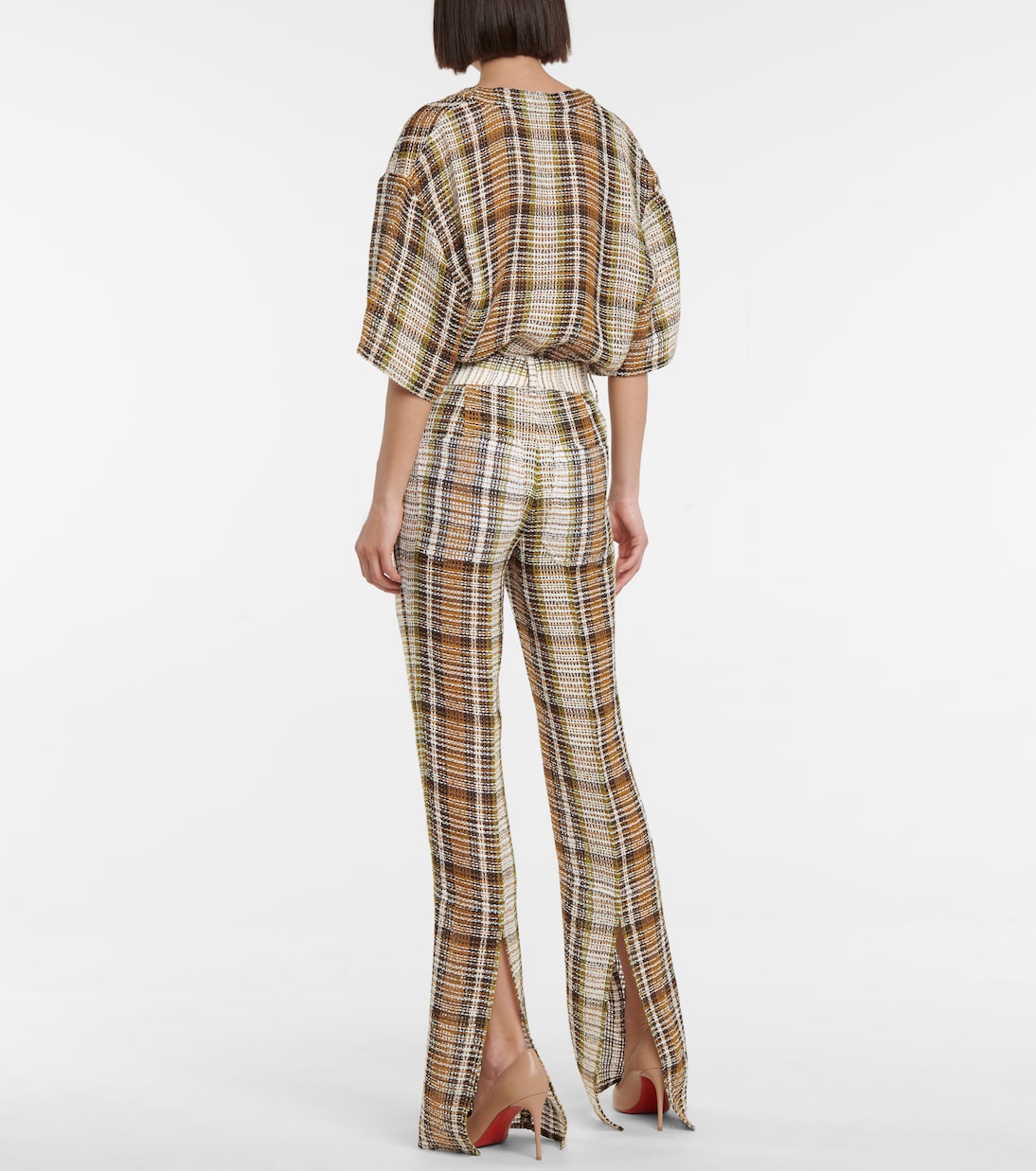 Checked linen flared pants | Victoria Beckham