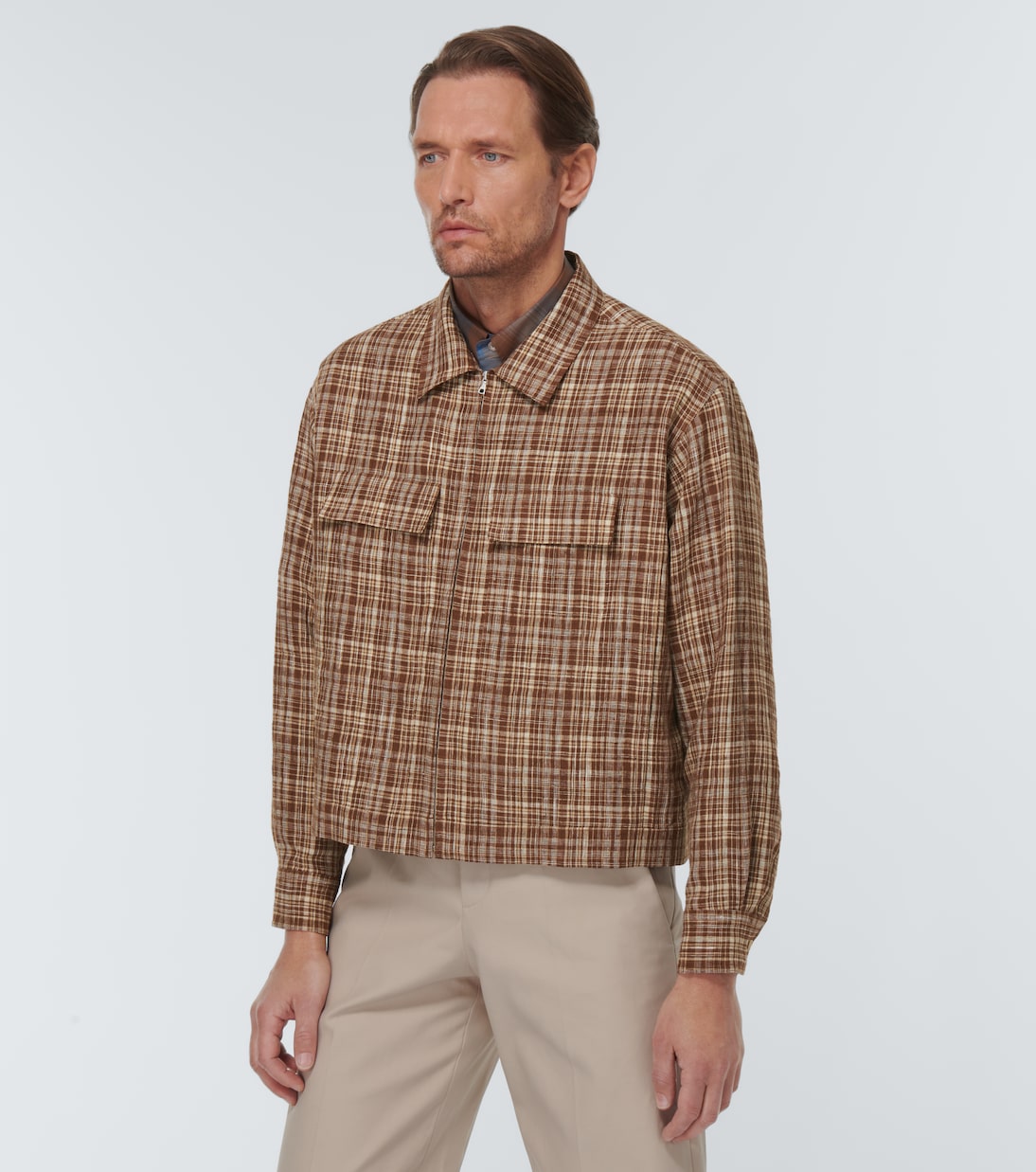 Chaqueta de lino y seda a cuadros | Auralee